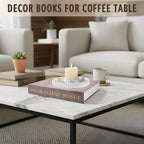 Decorative Books for Home Decor, Coffee Table Decor with Linen White Books Stack Bookshelf, Fake Book Double as Libros Decorativos and Photo Storage (2 Piece Set with Tray)
