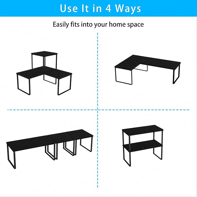 Golener Countertop Organizer Corner Shelf, 2 Tier Adjustable Stackable Corner Shelves for Kitchen, Bathroom, Spice Rack, Coffee Area, Cabinet, Dresser Table, Corner Counter Shelf Stand, Classic Black