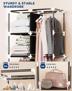 Mavivegue Portable Closet,Wardrobe Closet,Wardrobe,Portable Closets for Hanging Clothes,for Bedroom and Living Room, Black, 2 Rows, 34" W x 18" D x 64" H