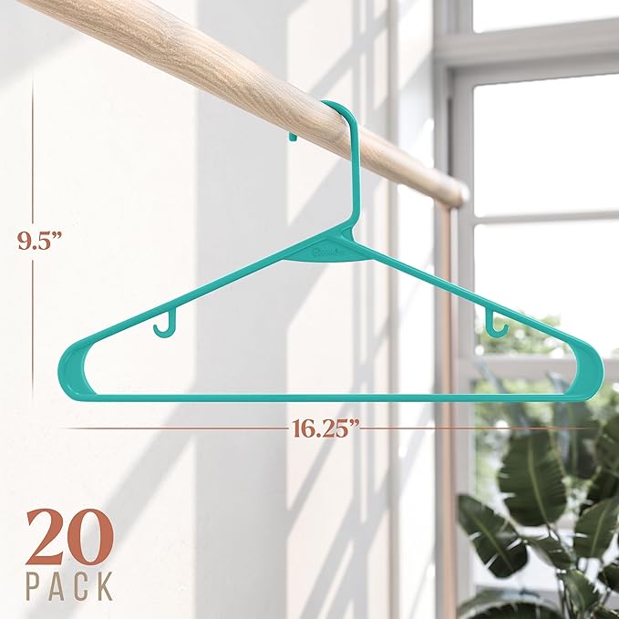 Plastic Hangers 20 Pack Aqua - Clothes Hangers - Makes The Perfect Coat Hanger and General Space Saving Clothes Hangers for Closet - Percheros Ganchos para Colgar Ropa Hangars