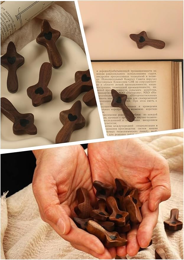 zyphonic Pocket Wooden Cross, Black Walnut with Heart Design, Religious Comfort Gift with Organza Bags Christian Encouragement Gift Handheld Stress Relief (25)