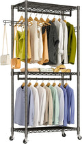 Heavy Duty Rolling Garment Rack, 3 Tiers Wire Shelves Adjustable Freestanding Portable Rolling Clothing Rack with Lockable Wheels, 35.4''L x 15.8''W x 78.8''H, Max Load 420LBS
