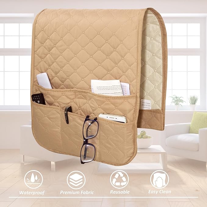 LuckyJoy Real Recliner Arm Caddy - Waterproof Bedside Remote Control Holder & Organizer, Non-Slip, Durable, 35"x13", Sand, 1 Pc