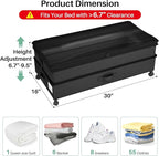 Kitstorack 2Pack Height-adjustable Under Bed Storage with Wheels, Under Bed Storage Containers,Under Bed Shoe Storage Organizer with Clear Window&Label, Suitable for Clothes Storage, Black