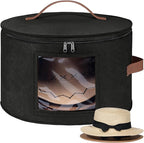 Lifewit Round Cowboy Hat Box for 7 Caps, Large Felt Hat Organizer Bag for Men&Women Storage, Baseball Cap Container with Lid for Travel, Foldable 16.5" Dx10.6 H Carrier, 37L Each, Black 1 Pack