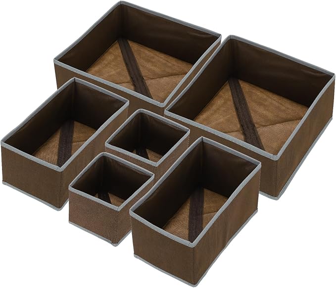 uxcell 1 Set Foldable Cloth Storage Box, 6 Slots Fabric Socks Underwear Drawer Dividers Organizers Baskets Bins for Clothes Socks Scarves Ties, Coffee