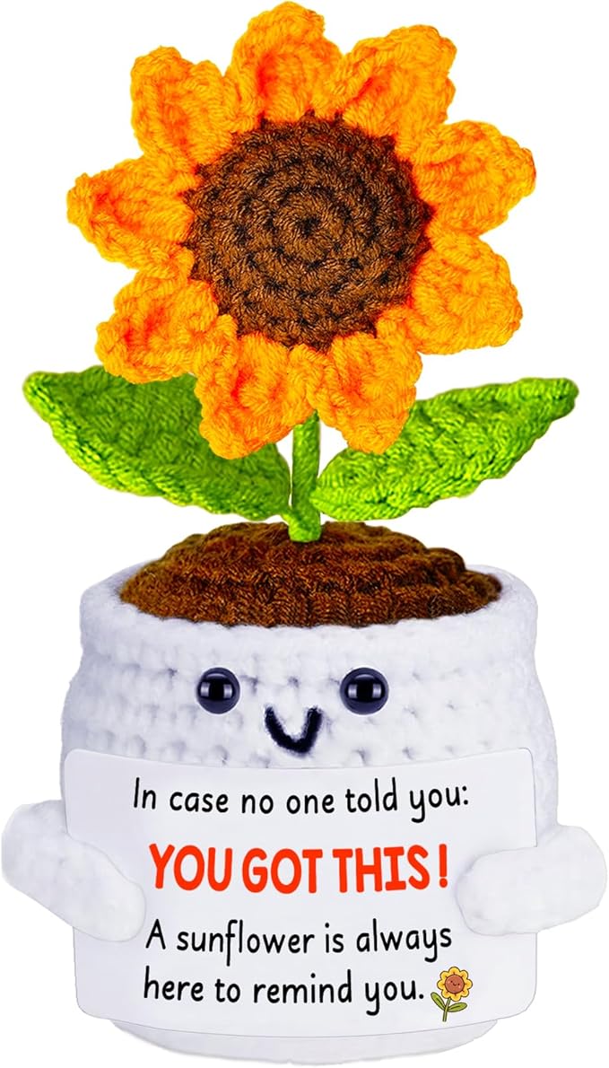 Get Well Gifts for Women Men, Inspirational Positive Sunflower Emotional Support Crochet - First Father's Day Birthday Galentines Graduation Cheer Up Gifts for Teens Students Coworker Best Friends