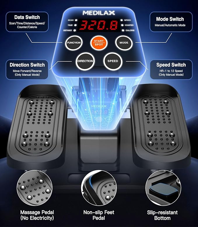 Portable Under Desk Elliptical Machine with Wireless Remote. 12 Manual & 3 Automatic Speeds. Pedal Ellipse Leg Exerciser. Leg Exerciser While Sitting for Seniors Adults Home Office