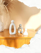 Abstract Family of 3 Figurines Modern Sculptures - Minimalist Home Decor for TV Stand, Bookshelf, Living Room | Decorative Accents and Gift Ideas as Knick Knacks for Shelves (White)