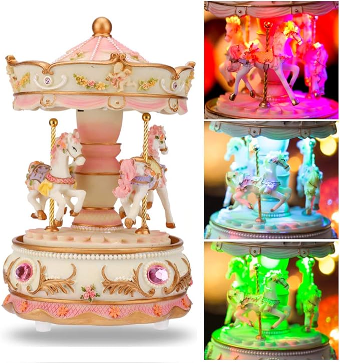 LOVE FOR YOU Gift-Wrapped Musical Carousel Music Box Color Lights Merry Go Round Horses Unicorn Decor Gifts for Girls and Daughter Granddaughter Niece Women Kids Christmas Birthday