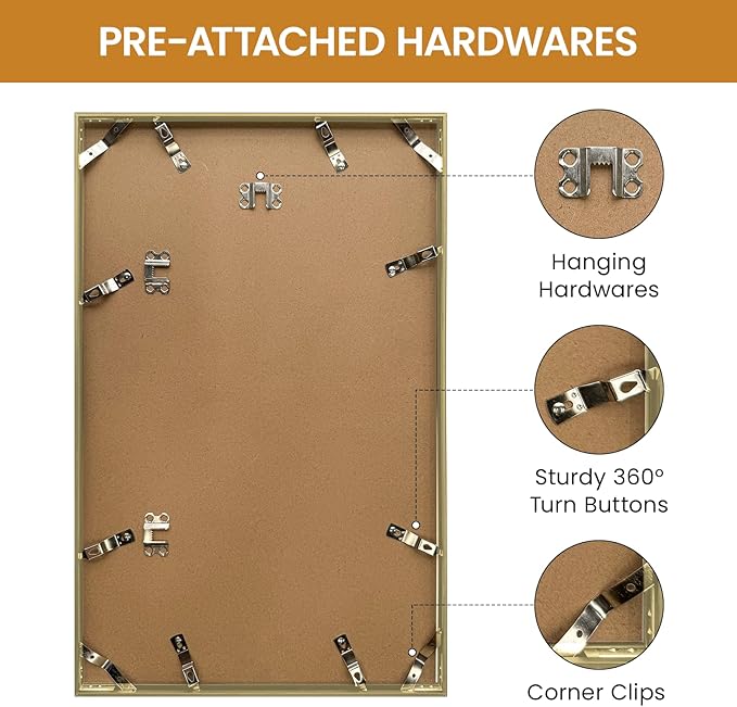 12x19 Aluminum Metal Picture Frame,Tempered Glass Gold Photo Frame 12x19 for Family Photo,Posters,Art,Document to Wall Mount Horizontally or Vertically