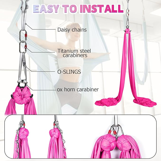 Aerial Silks Kit & Aerial Yoga Hammock - 11Yd Premium Fabric with Hardware - Easy Setup for Flying Yoga, Aerial Swing & Fitness - Supports Up to 14ft Rigging