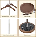 Metal Valet Stand with Tray, Clothes Valet Stand for Men with 2 Suit Hangers, Multifunctional Suit Valet Stand with Sturdy Base, for Entryway, Bedroom, Office H:54.33IN