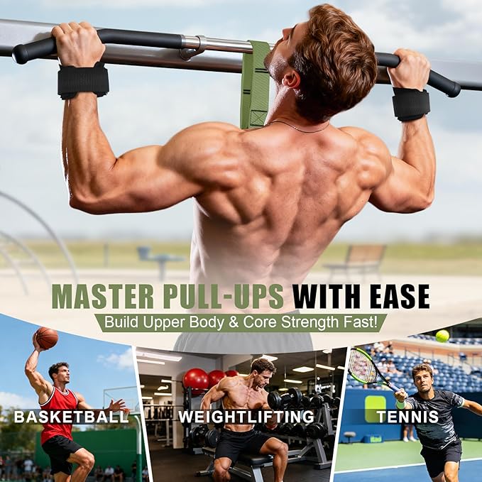Upgraded Pull Up Assistance Bands, Heavy Duty Resistance Bands with Handles, Exercise Band with Door Anchor, Adjustable Workout Band Set for Pull Up Bar, Full Body Strength&Muscle Training, Home Gym