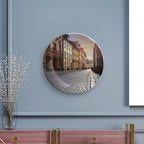 Poland's Historic Center Street Bone China Decorative Plate for Home Decor, Round Ceramic Decorative Dish with Stand Hook, Wall Hanging Ornament Plates for Office, Porcelain Plates 7inch