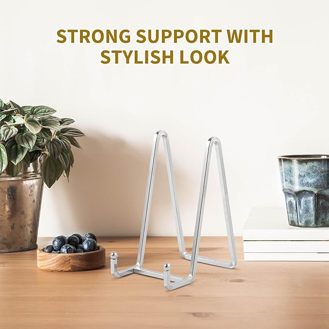 Plate Holder Easel Display Stand - 6 inch Metal Plate Stands for Display - Tabletop Picture Stand - Silver Iron Easels for Display Pictures | Photo Frames | Book | Decorative Plates | Plaque - 2 Pack