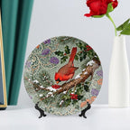 William Morris Forest Art Cardinals Winter Holly Plates Ceramic Decor for Art Decoration Home Table Custom Wedding Idea Gifts Hand Painted Wall Hanging Decor with 1 Display Stand, Multi Sizes