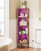 Corner Shelf Stand, 5 Tier Corner Bookshelf,Corner Furniture for Bedroom Display Corner Shelf for Small Space,Wood Shelves with Storage Rack for Living Room,Office,Walnut