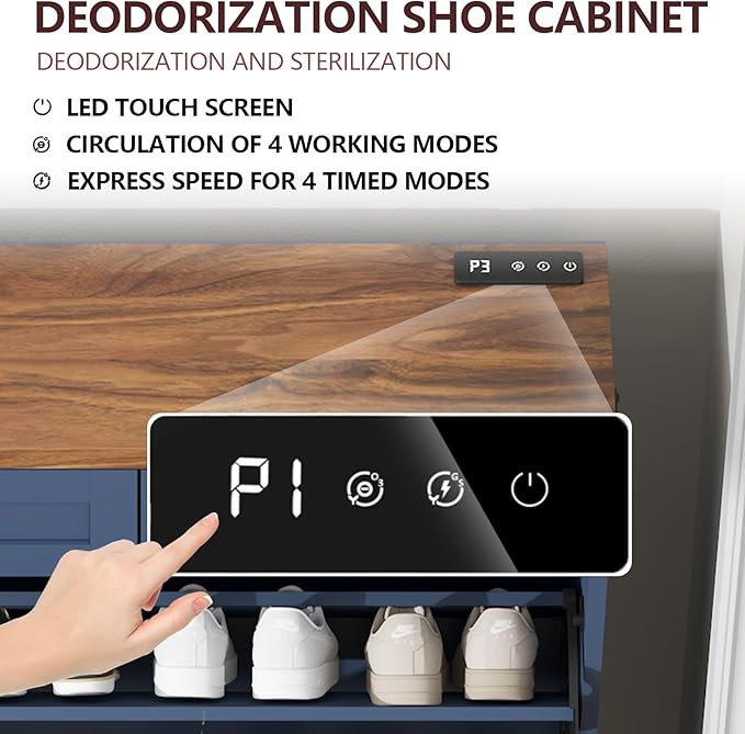 Shoe Cabinet with 2 Flip Drawers and Deodorizing Function, Hidden Shoe Storage Cabinet with 2 Pull-out Drawers, Farmhouse Shoe Organizer for Entryway, Narrow Shoe Rack for Front Door Entrance, Blue