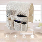 Velvet Armchair Caddy for Couch Remote Control Holder Non-slip Sofa Armset Organizer Caddy Storage for Recliner Couch 5 Pocket for Magazine 35"x13" Ivory 1 Piece