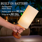LALISU Small Table Lamp Nightstand Lamp Linen Lampshade Bedroom Wood Base Small Bedside Lamp for Night Stands, Desk Lamps for Reading Living Room, Office (LED Bulb Included) (Walnut Wood Cordless(2))