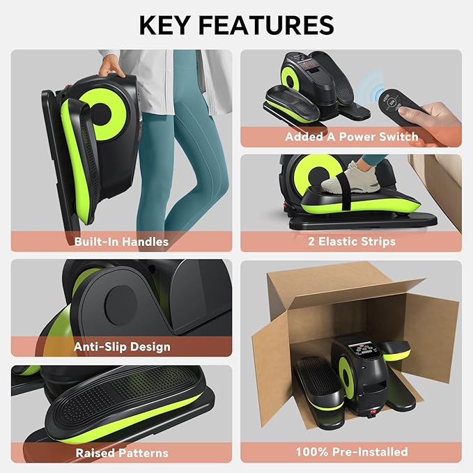 Under Desk Elliptical Machine with Remote Control, 16 Adjustable Speed Electric Ellipse Leg Exerciser Pro As Seen On TV for Senior, Portable Quiet Seated Pedal Exerciser