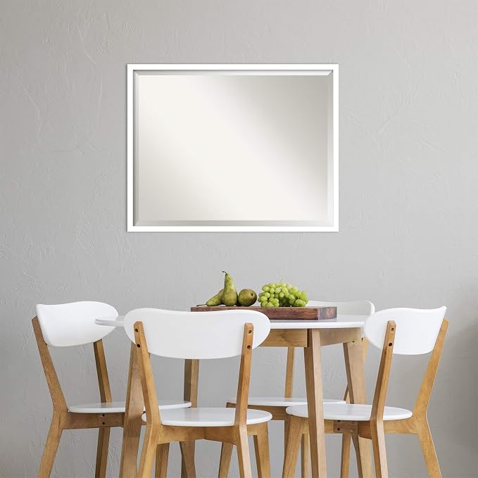 Amanti Art White Wall Mirror 23x29 Svelte White Rectangle Bathroom Mirror for Wall Decor Living Room, Large Modern Wood Frame, Hangs Horizonally and Vertically, Bathroom Decor, Beveled Edge