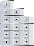 NEWBULIG 45 Clear Shoe Storage Boxes, Shoe Organizer for Closet with Lid, Plastic Stackable Breathable Shoe Cabinet with Lid for Sneakers, Heels & Boots, Black