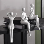 Quoowiit White Thinker Statue Unique Ornament Sculpture, Art Modern Home Decor Accents Bookshelf Decor, Creative Table Decorations for Living Room Desk 3 Piece