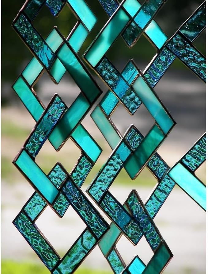 Unique Turquoise Stained Glass Suncatcher, Stained Glass Mobile, Window Hanging, Window Ornament, Wall Hanging, 5 "W x 18 "H, Art Suncatcher for Bedroom Home Decor