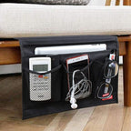 Bedside Caddy 4 Pockets Bedside Organizer Caddy Fit Tablet Magazine Phone Glasses, Under Mattress Remote Control Holder Storage Organizer, Black