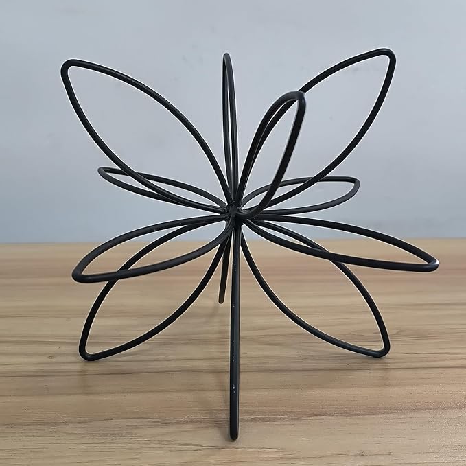 8" Black Sphere Decor, Abstract Tabletop Decorative Ball, Metal Floral Handmade Decorative Sculpture Home Decor Statues
