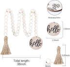 Meplait Hello Wooden Bead Garland with Tassel, Decorative Beads Home Decor Farmhouse Tassel Garland Boho Decor for Tiered Tray（38in）