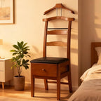 Brown Valet Stand with Office Chair Hanger & Drawer - Men's Accessory Organizer for Clothes, Watches, Keys & More
