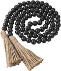 Wood Bead Garland 58 Inch Black Wooden Beads for Boho Farmhouse Table Home Decor with Tassel, Wooden Prayer Bead, Rustic Country Boho Wall Hanging Decor for Kitchen Modern Living Room Tray Vase Shelf