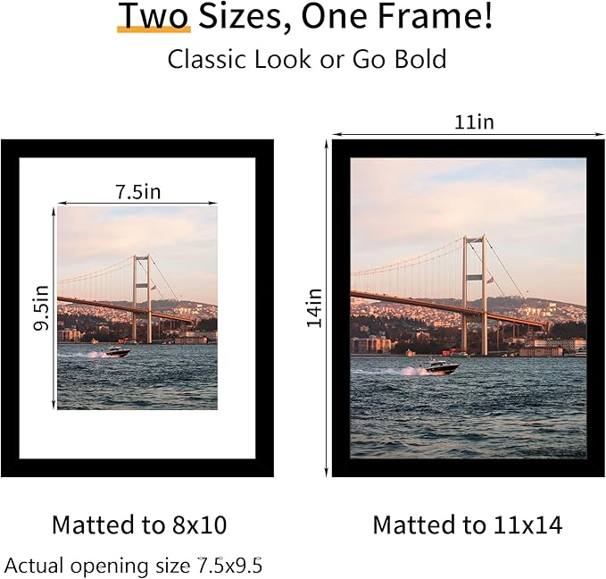 11x14 Picture Frame 3 Pack - Black Poster Frame Display Pictures 8x10 with Mat or 11 x 14 Without Mat for Wall Hanging Horizontal and Vertical
