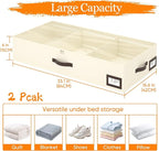 OIAHOMY 2 Pack Under Bed Storage, 6 Inch High Under Bed Storage Containers with Adjustable Dividers, Dual Zippers, &Clear Lid, 53L Under Bed Drawers For Clothes, Blankets, Clothing, & Shoes, Beige