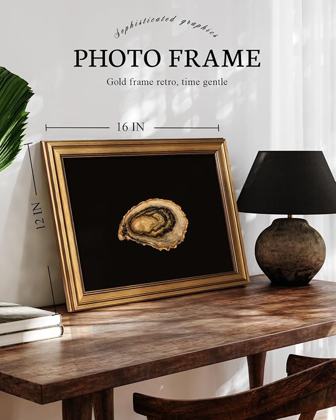 VIYYIEA Vintage Gold Framed Wall Art for Living Room, Oyster Canvas Prints Home Decor, Oil Painting Picture, Bedroom Wall Decor Gifts for Friends or Family -【Oyster】-(16L x 12W)