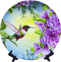 ALALAL 10 inch Bird Hummingbird Pink&Purple Flowers Decorative Plate Decorative Ceramic Plates Home Wobble-Plate with Display Stand Decoration Household Plates Decorative