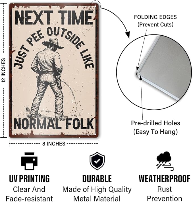 Retro Western Bathroom Metal Sign Decor for Toilet Shower Powder Room Restroom Wall Art Decorations, Funny Western Bathroom Toilet Restroom Powder Shower Room Decor, Funny Gifts for Cowboy, Next Time