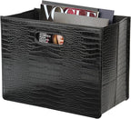 HofferRuffer Magazine Basket Holder, Foldable Magazine Rack, Document File Holder Organizer, File Folder, Newspaper Storage Bin Organizer for Home or Office (Black Croco)