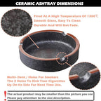 Ceramic Ashtray Stylish Indoor & Outdoor Cigarette Ashtray for Home, Coffee Bars, and Patios，Lava Dazzling Black (2PCS)