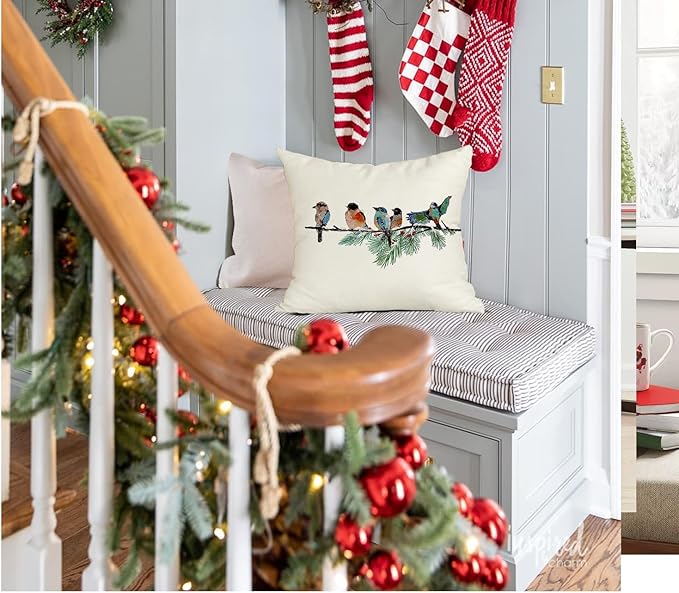 RABUSOFA Christmas Pillow Covers 20x20 Inch Birds Winter Decorations Christmas Throw Pillow Cases Xmas Outdoor Birds Decor Decorative Pillows for Couch Holiday Teal