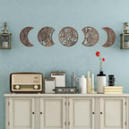 Jetec 5 Pcs Moon Phase Wall Art Decor Wall Pediments Hanging Wooden Phase Spiritual Bedroom Nordic Boho Lunar Aesthetic Art for Living Room Dorm Apartment Ornament(Brown,10.6 Inch,Botanical)