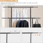 Fishat Stand Portable Black Double Rods Garment Rack with Rolling Clothes Organizer on Lockable Wheels Mobile, 48" W x 15" D x 67" H, Metal Simple Hanging Clothes with 2 Hook