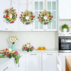 4 PCS 9'' Mini Floral Kitchen Cabinet Wreath Small Artificial Spring Summer Wreath for Front Door with Burlap Ribbon Sunflowers Daisy Butterfly Hanging Farmhouse Wreaths for Porch Wall Window Decor