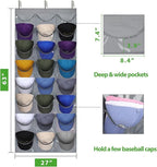 Dofilachy Hat Rack - Hat Organizer - Hat Racks for Baseball Caps, Visible Hat Holder - Baseball Rack for Wall Door with 3 Hooks, 24 Deep Pockets