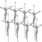 Leinuosen 8 Pcs Metal Crucifix Wall Cross 10 Inch Catholic Slender Metal Crosses Wall Decor for Home Decor Hanging Jesus(Silver)