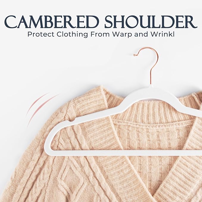 HOUSE DAY White Velvet Hangers 60 Pack, Premium Non-Slip Felt Clothes, Sturdy Heavy Duty Coat, Durable Hangers for Suits, Space Saving with No Hanger Mark, 360° Swivel Rotating Rose Gold Hook