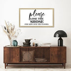Vintage Style Motivational Quote Wooden Signs with Family Quote Please Lose the Shoes Beige Frame Wooden Plaque for Laundry Room Farmhouse Cottage Porch Wall Decor Birthday Housewarming Gift 12x22in